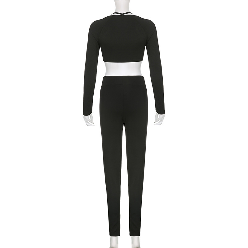 Womens 2-Piece Workout Set Sportswear Yoga Leggings, Long Sleeve Activewear